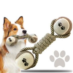 Double Tennis Ball Cotton Rope Dumbbell Dog Toy