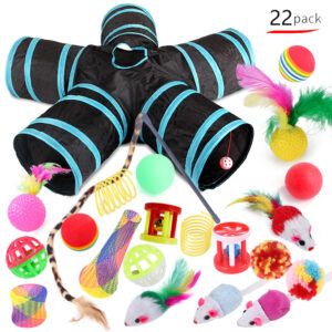 22-Piece Cat Toy Set with Tunnel