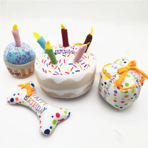 Plush Dog Birthday Cake Toy Set