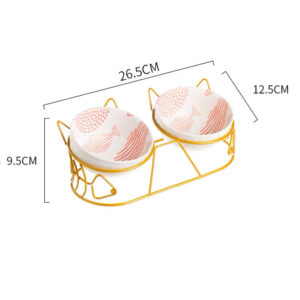 Stylish Ceramic Double Cat Bowl with Metal Rack - Image 7