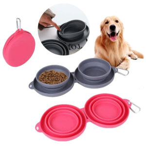 Portable & Foldable Rubber Double Dog Bowl