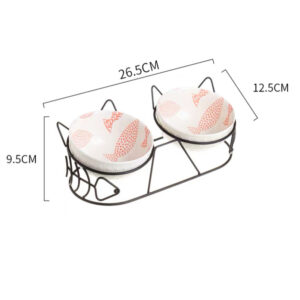 Stylish Ceramic Double Cat Bowl with Metal Rack - Image 5