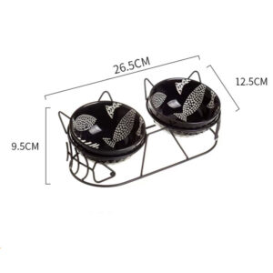 Stylish Ceramic Double Cat Bowl with Metal Rack - Image 3