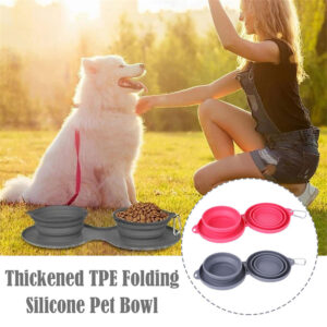 Portable & Foldable Rubber Double Dog Bowl - Image 3