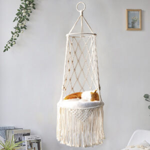 Macrame Hanging Cat Bed – Wall & Ceiling Mounted Hammock Swing