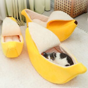 Banana-Shaped Pet Nest with Cover – For Cats & Small Dogs